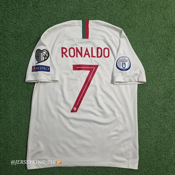 Nike Portugal FPF Cristiano Ronaldo #7 2018/2019 Away White Jersey Euro 2020 Qua